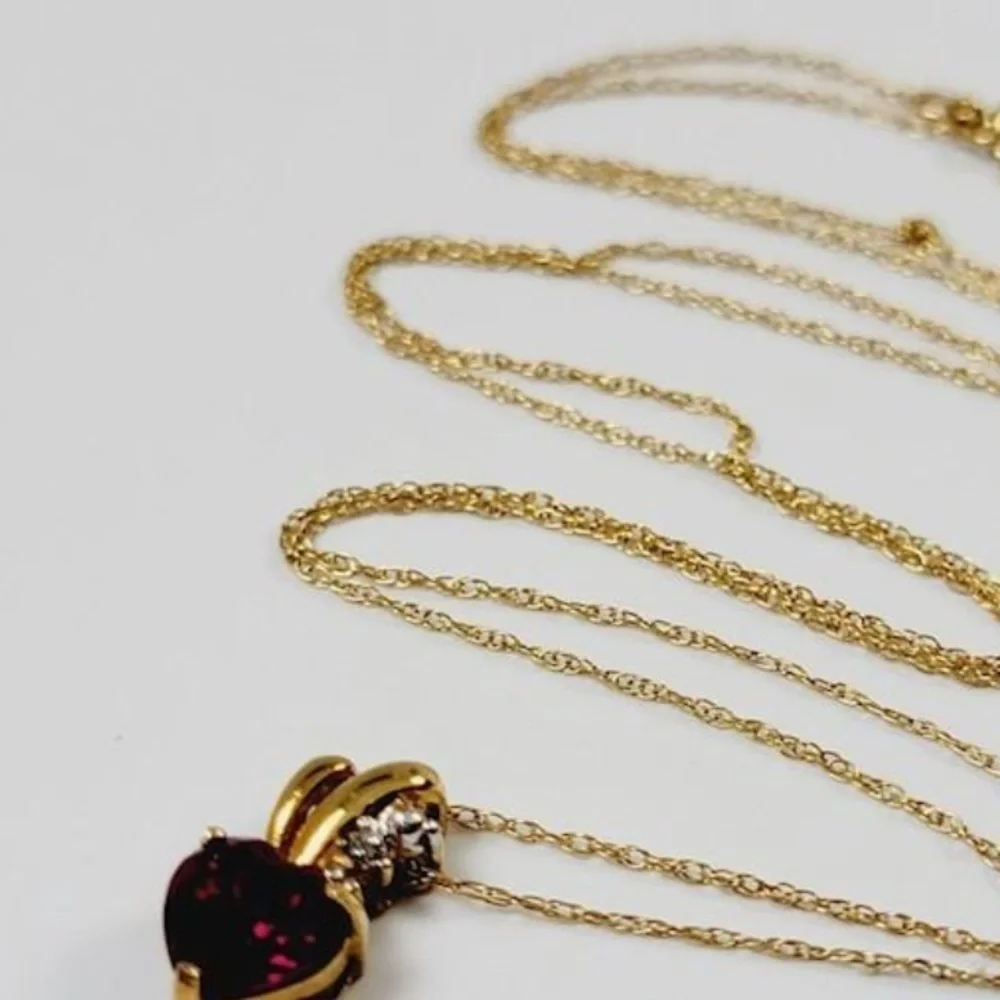 10k yellow gold, diamonds and pink sapphires jewelry set in heart box - Picture 10 of 16